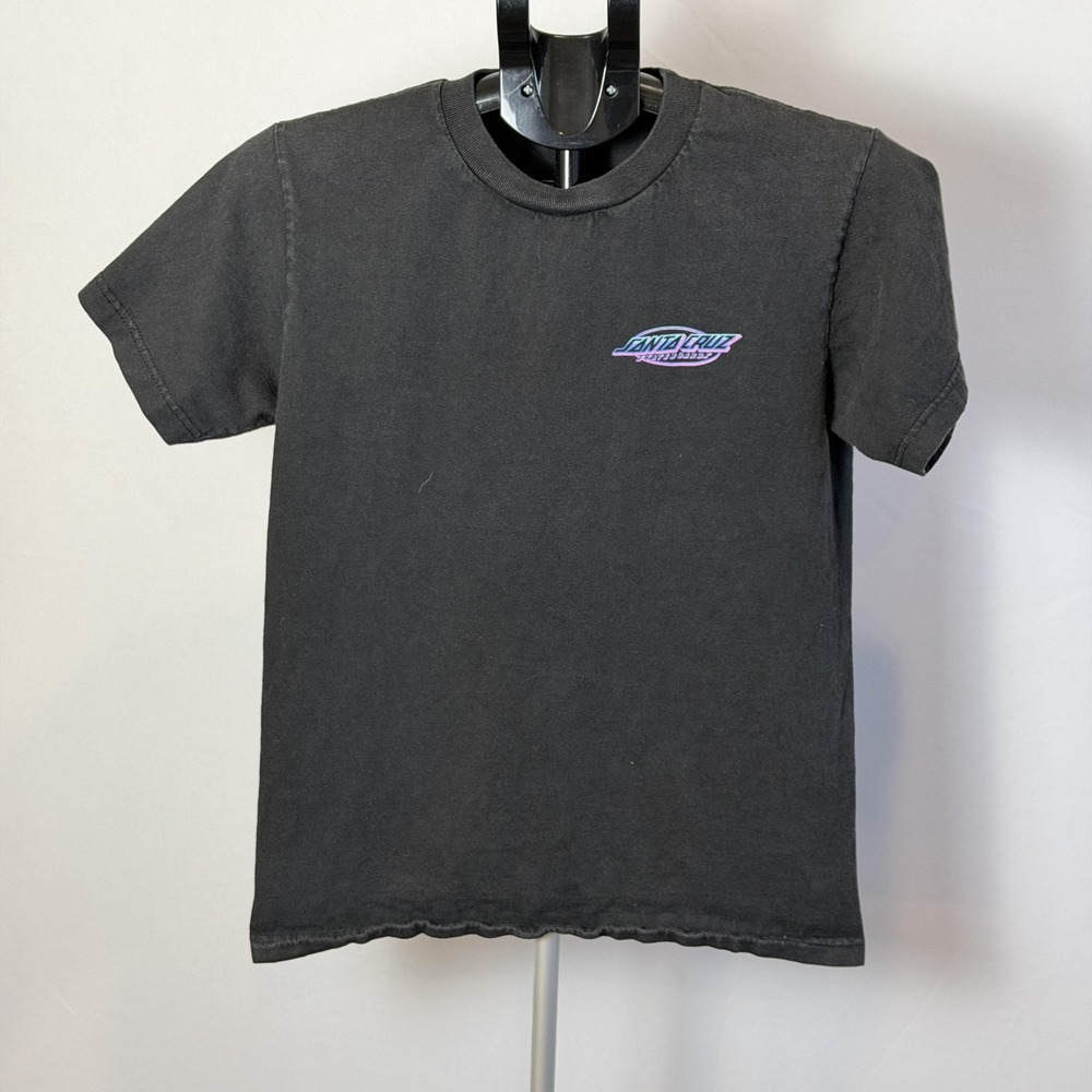 Santa Cruz Skateboards Shirt Mens Small Black Neon Logo Graphic‎ Tee Back Print